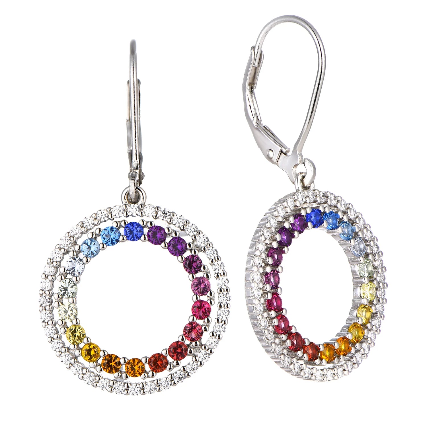 Designer Luxury Custom Trendy Rhodium Plated Sterling Silver Hoop Earring Wholesale Women Cz S925 Gem Stone Multi Color Earrings