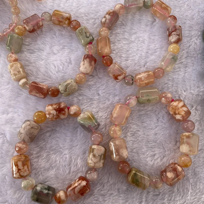 Natural Good Quality Cherry Blossom Sakura Flower Agate Bracelet