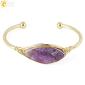 CSJA Natural Raw Stone Open Cuff Bracelet Gold Color Healing Stones Crystals Bracelets Bangles Bracelet for Women G866