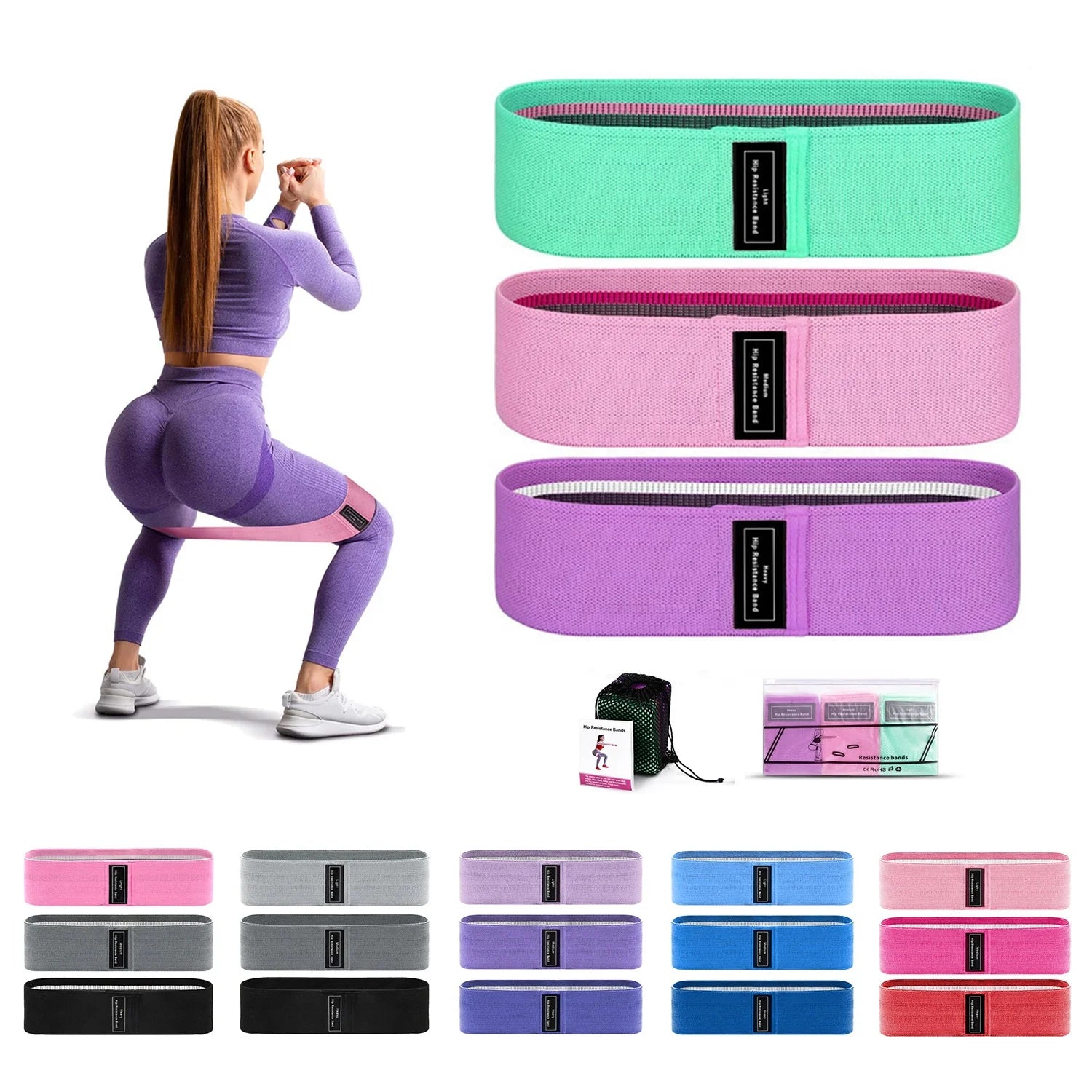 Factory Fabric Polyester Resistance Bands Custom Yoga Hip Booty Bands Workout Home Gym Exercise Fitness Bands Gym Equipment SML