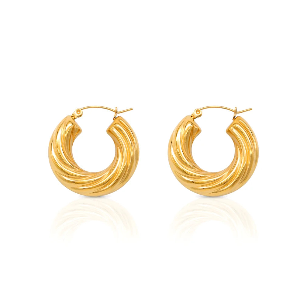 Chris April 316L Stainless Steel PVD Plated Gold Rope Twisting Big Hoops Earring
