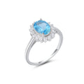 YBO Women's 925 Sterling Silver Rings with Natural Blue Topaz Gemstone Prong Setting Oval Cut for Weddings and Parties