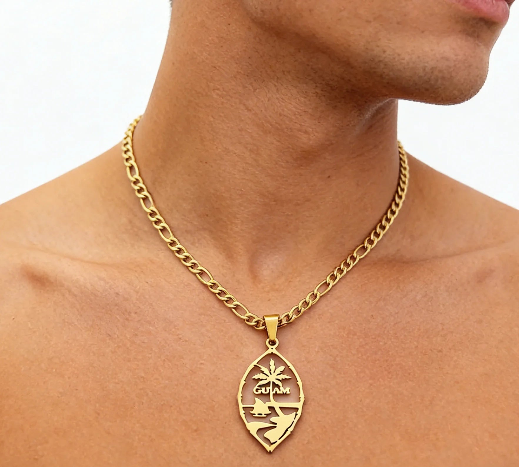 Fashion Jewelry Necklace Wholesale Stainless Steel Coconut Palm Guam Pendant Necklace for Women and Men