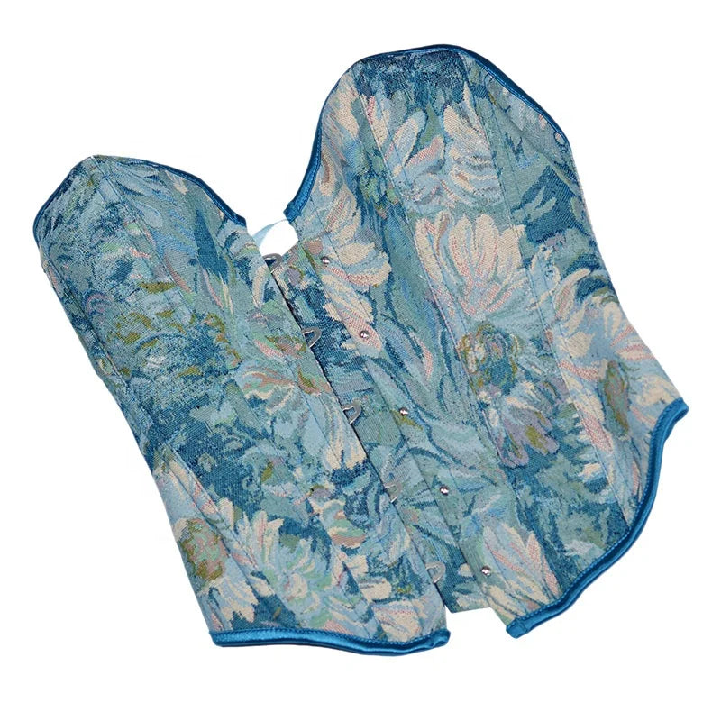 30cm Hot Girl Fish Bone Shapewear Monet Oil Painting Style Corset Top 5 Buckles Embroidery Rivet Breathable Short Tube Hot Girl