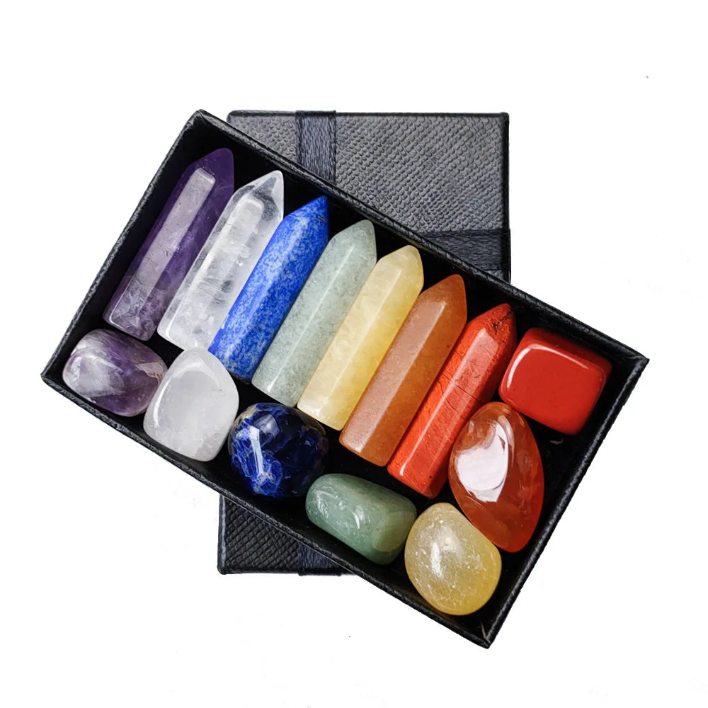 Wholesale Charms 7 Chakras Reiki Healing Crystals Stones Point Jewelry Box Set for Gift
