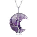 Tree of Life Wire Wrapped Crescent Moon Pendant Necklace Healing Crystals Stone Necklaces