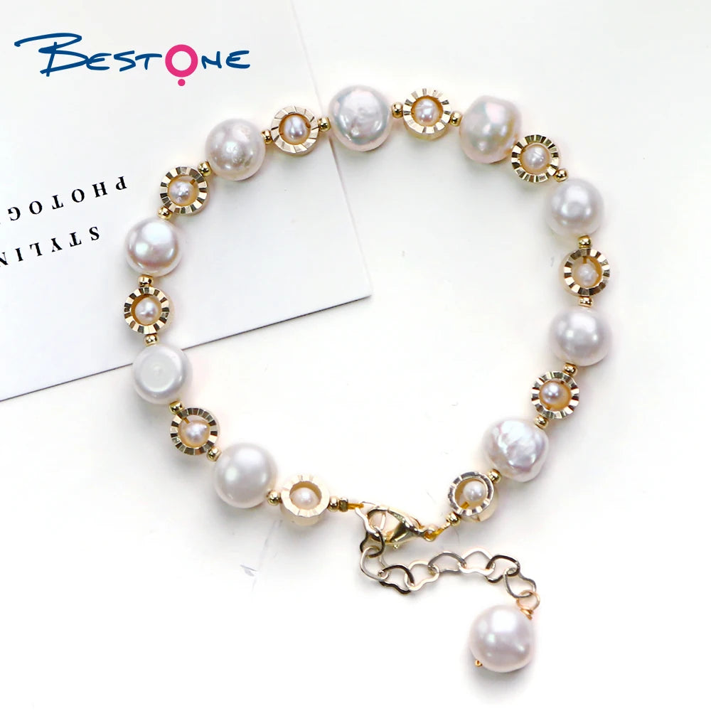 Bestone  Nature Freshwater Pearl Bracelet Charm Baroque Pearl Bracelet With 14k Gold Plating
