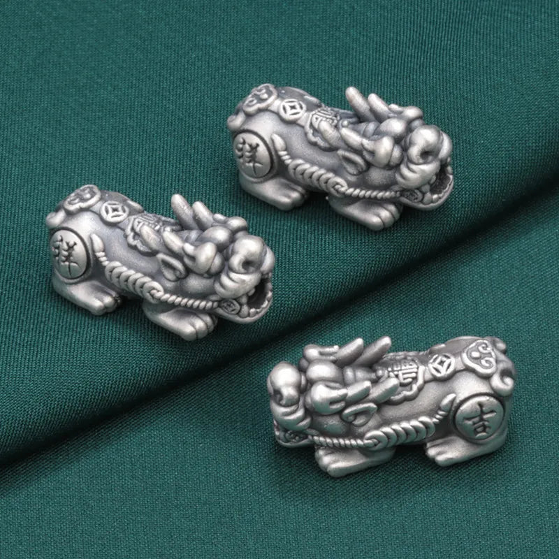 Factory Price Vintage 3D S999 Silver Big Hole Fengshui Lucky Pixiu Beads for DIY Women Bracelet Making Accessory