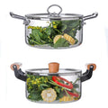 Reusable High Borosilicate Thickened clear Two Ear Health Pot Saucepan Soup Glass Pot with Wood Handle and Stainless Steel