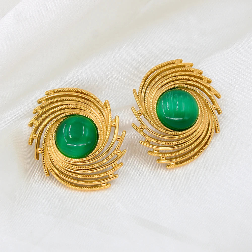 Hurricane Shape Surround Stud Earrings Medieval Times Vintage Earrings Turquoise Stainless Steel for Women