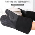 Non-Stick Silicone Oven Gloves Waterproof Heat Resistant Kitchen Gloves Long Cotton Bbq Oven Gloves for Barbecue Cooking Baking