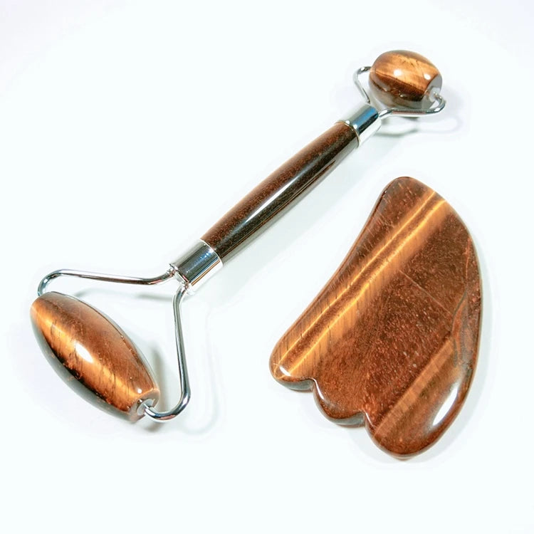 Natural Rose Gold Yellow Tiger Eye Facial hz Jade Roller Wholesale Double Roller Face Roller