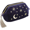 Handy RUTH Cosmetic Makeup Bag Navy Velvet Embroidered Applique Diamond Lattice Punch Medium Size Tassels
