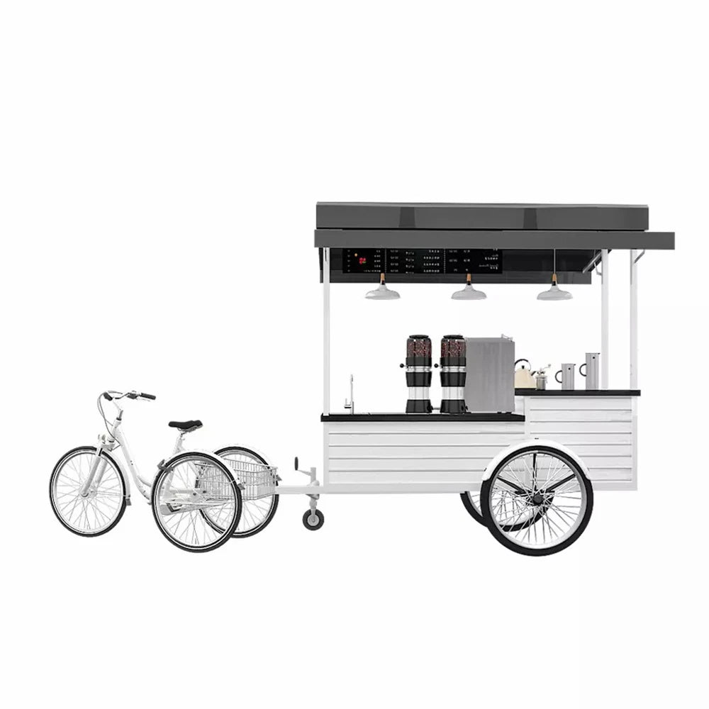New Wooden Electric and Pedal White Coffee Bicycle Bicycle Coffee Cart