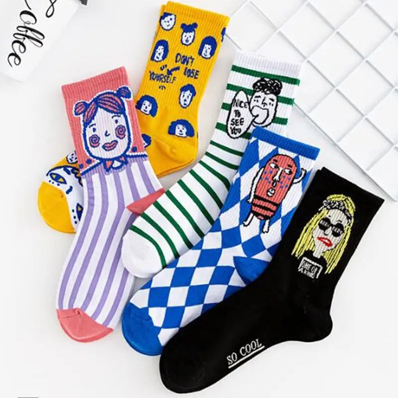 Wholesale Creative Cartoon Art Graphic Socks Women Trendy Novelty Funny Cotton Crew Socks Sets