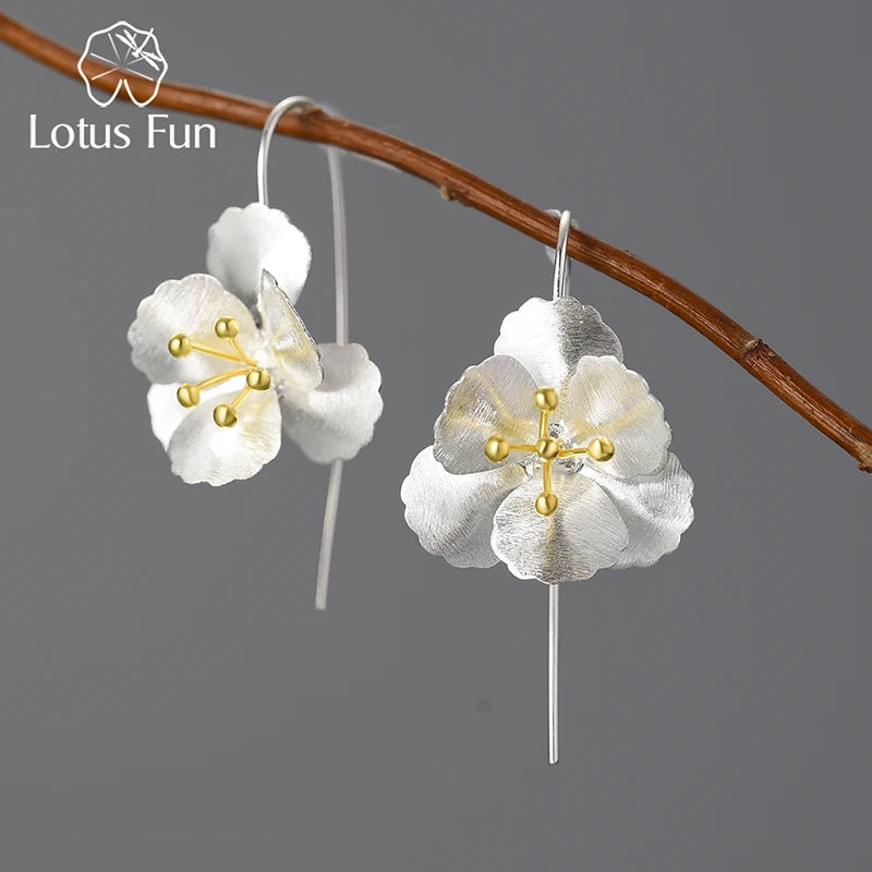 Lotus Fun Custom Wholesale Hand Made 925 Sterling Silver 18k Gold Plate Fashion Large Drop Flower Earring Fine Jewelry for Women
