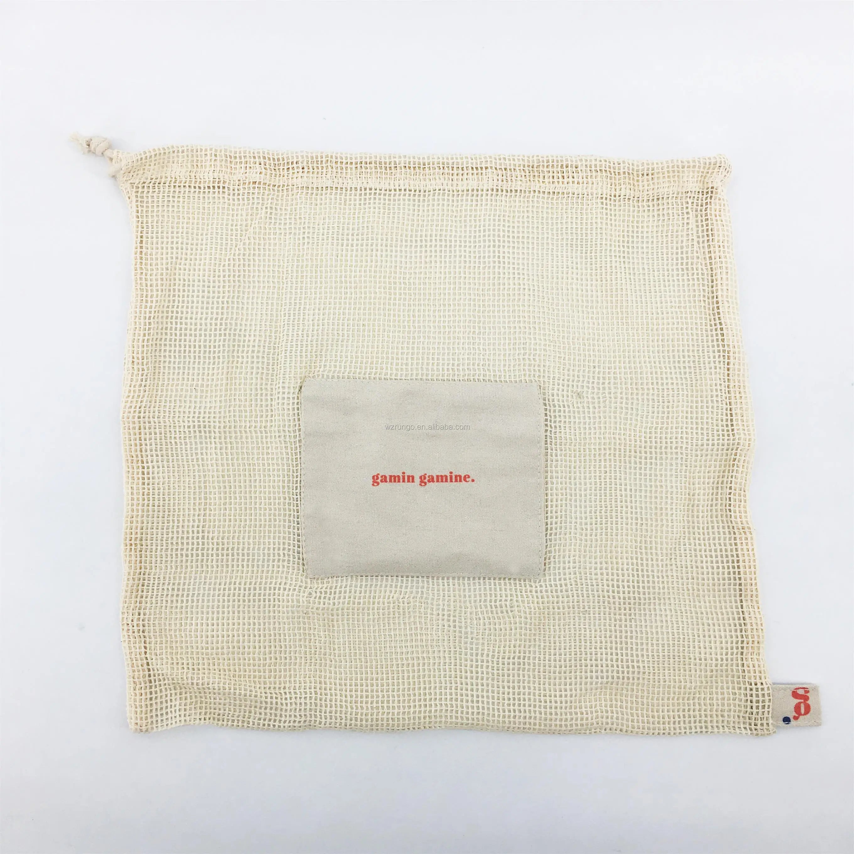 Eco-Friendly Reusable Grocery Tote Organic Cotton Canvas Mesh Bag for Fruit & Vegetable Produce Silk Screen Letter