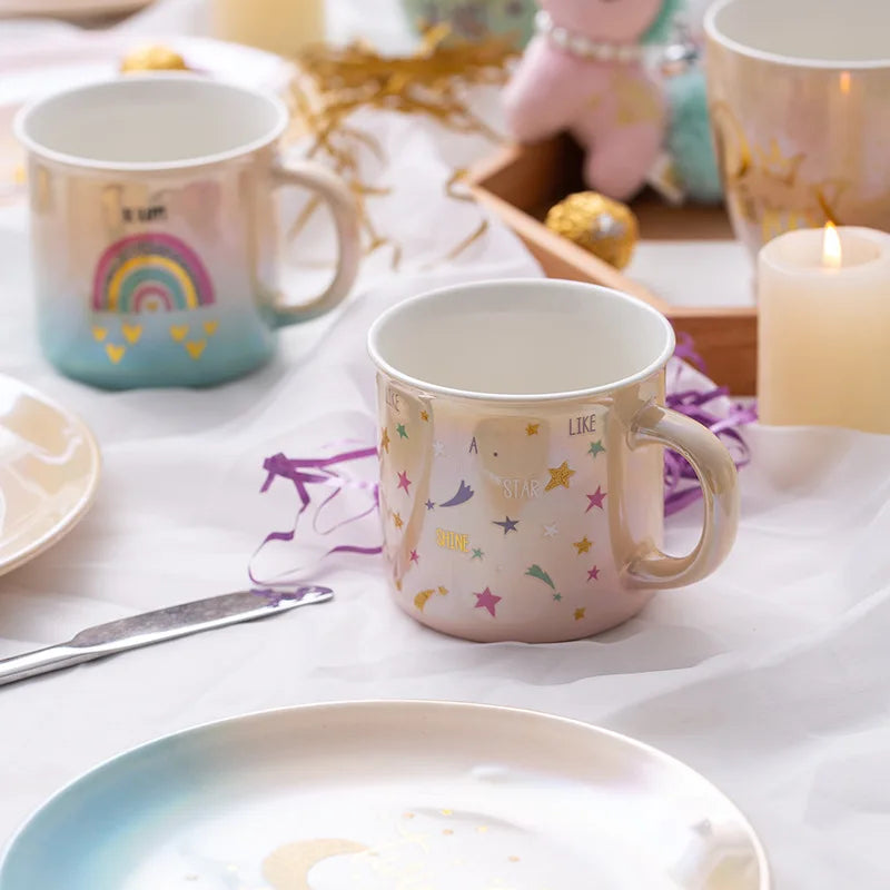Zogifts Nordic Custom Irregular Pearl Glaze Ceramic Home Breakfast Fashion Tea Cup Saucer Blue Modern Coffee Mug Luxury