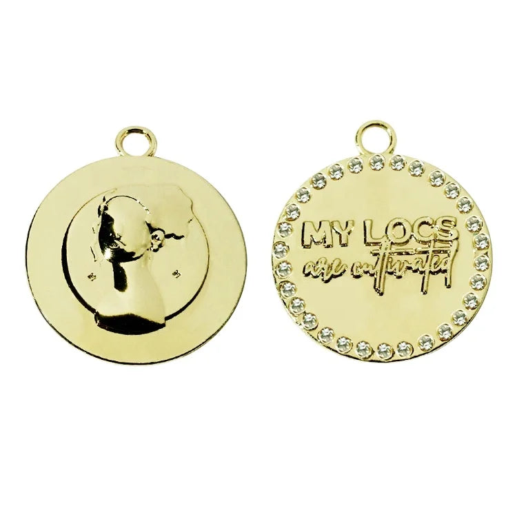 Exquisite Women Necklace Gold logo Charms Round Shape Handmade Metal hang Pendant with Rhinestone