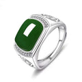 Retro Rectangular Jade Stone Finger Emerald Ring Jewelry Green Stone Rings for Men Adjustable Opal Ring