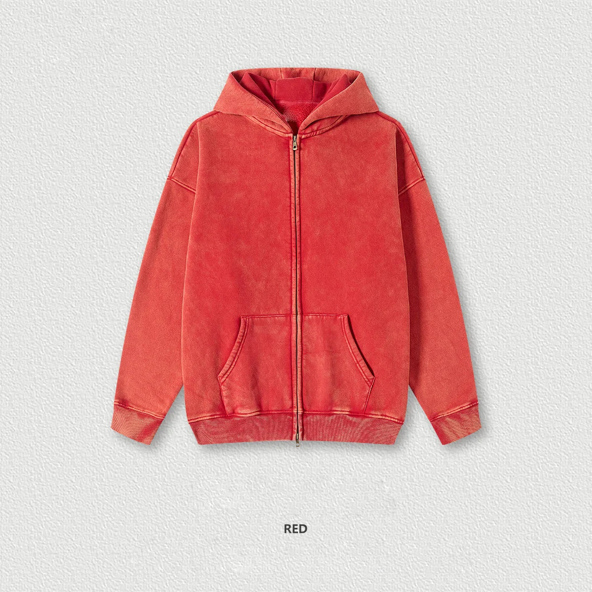 Two Heads Zipper Acid Washed Customize Design Unisex Hoodie Season Wind Casual French Terry Pullover Hoodie