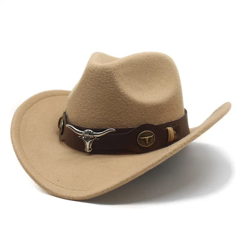 Turquoise Band Western Cowboy Hat Rolled-Up Felt Fedora Cowgirl Hat With Buckle Belt