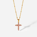 2022 New Dainty Tiny 14k Gold Plated Stainless Steel Beaded Chain Womens Christian Gold Diamond Cross Pendent Necklace
