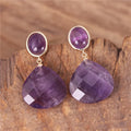 Popular Jewelry New Luxury Dangle 18k Gold Amethyst Teardrop Stud Earrings Women Chic Natural Stone Drop Earrings Bold Jewelry