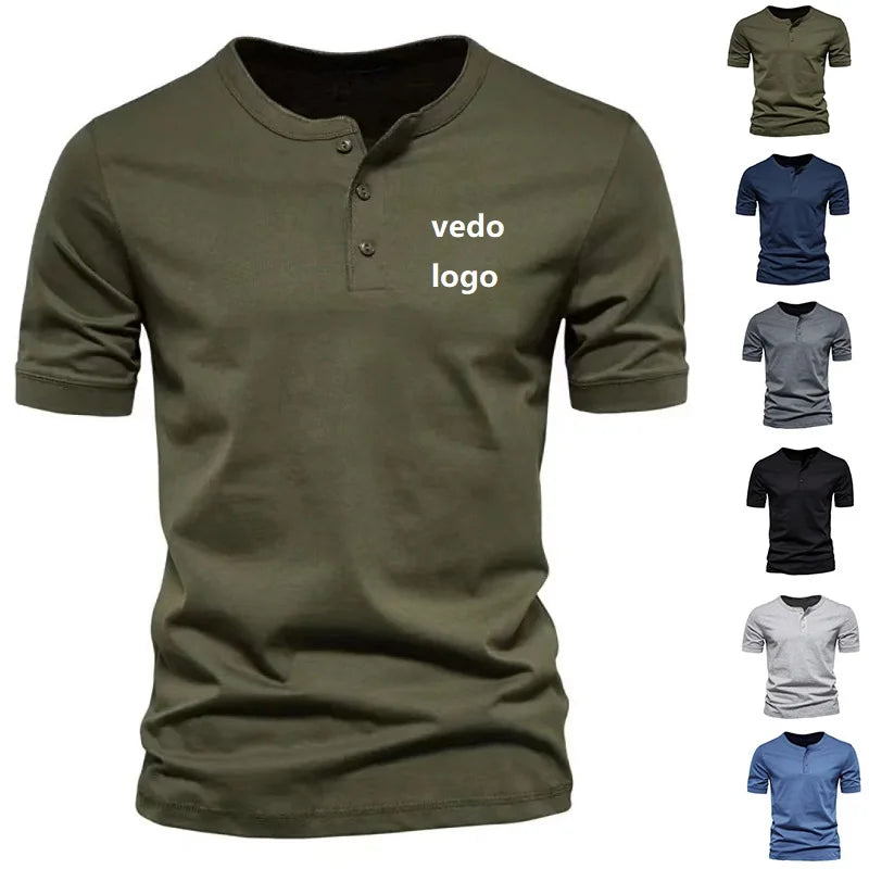 US Size Men's Round Neck Polyester 210GSM Button up Short Sleeved T-shirt Leisure Fit Sports Running Henley T Shirt