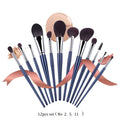 Private Label Natural Hair Makeup Brushes 12Pcs Blue Glitter Makeup Brushes With Bag