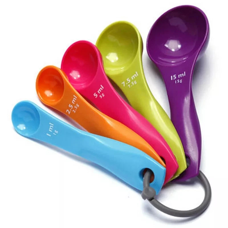 Professional Portable Kitchen Set of 5 Colorful Plastic Powder Coffee Measuring Spoon