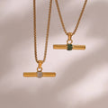 Dreamshow Trendy 18k Gold Plated Snake Chain Micro Pave Zircon Bar Pendant Necklace Stainless Steel Necklace for Women