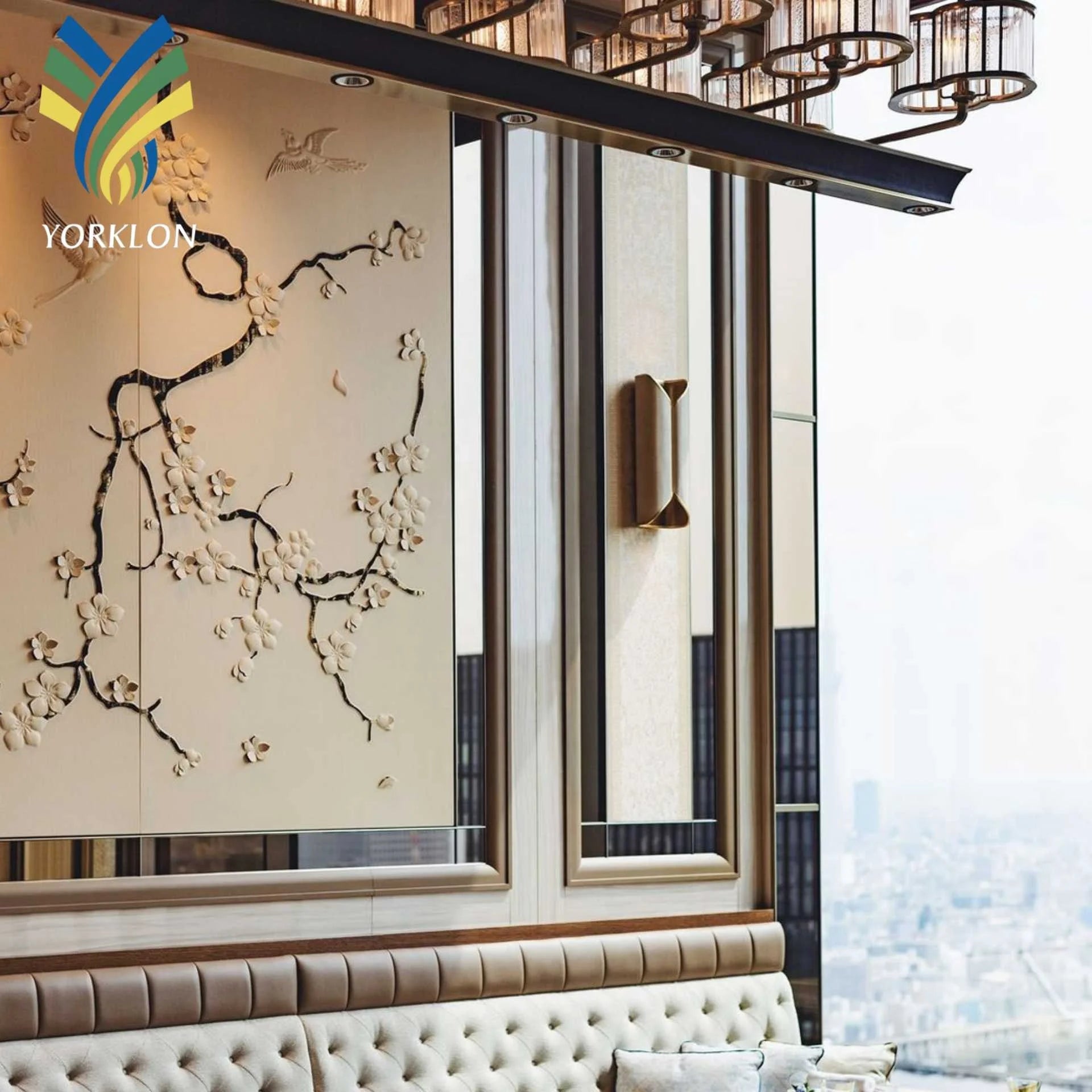 Four Seasons Hotel Tokyo Otemachi Japan 3D Floral Leather Mural Panel for Soundproof Wall Design Restaurants Hotels Waterproof