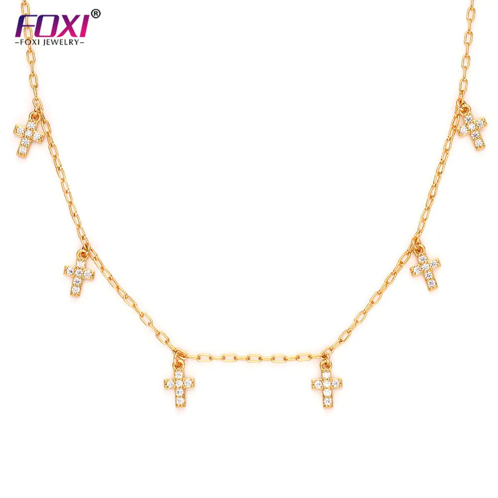 925 Sterling Silver Chain Iced Out Zircon Sterling Silver Cross Necklace for Women