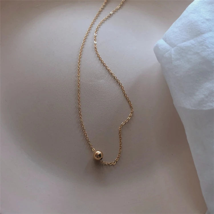 Simple Design Small Ball 14k Gold Plated Silver 925 Necklace Women