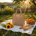 Custom Logo Eco-Friendly Natural Jute Burlap Tote Bag with Padded Cotton Handles Laminated Interior Waterproof Shopping Gift Bag