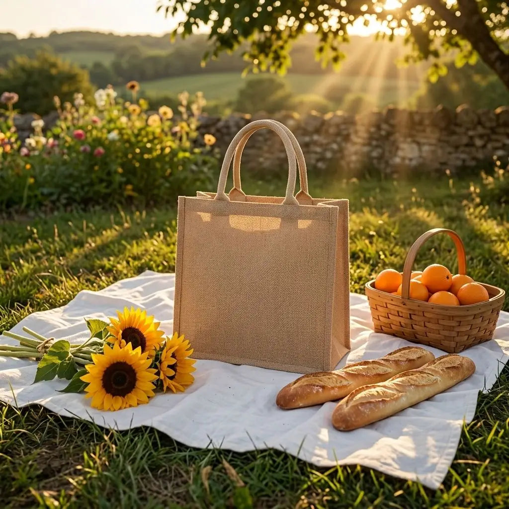 Custom Logo Eco-Friendly Natural Jute Burlap Tote Bag with Padded Cotton Handles Laminated Interior Waterproof Shopping Gift Bag