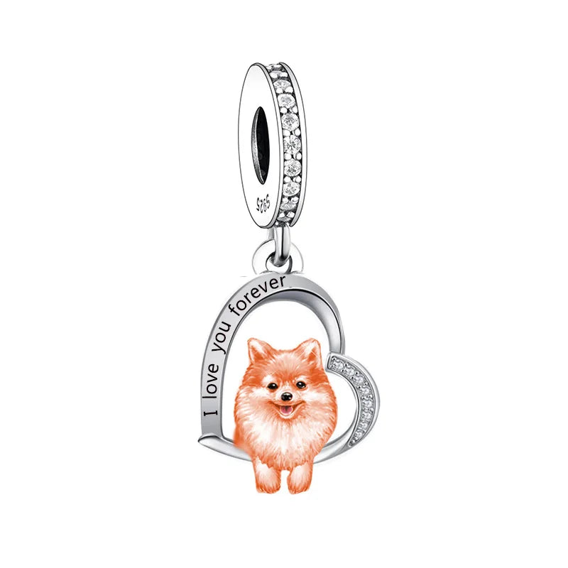 Fit Original Brand Charm Bracelet 925 Sterling Silver I Love You Forever Pomeranian Dog Bead for Women Memorial Jewelry Making