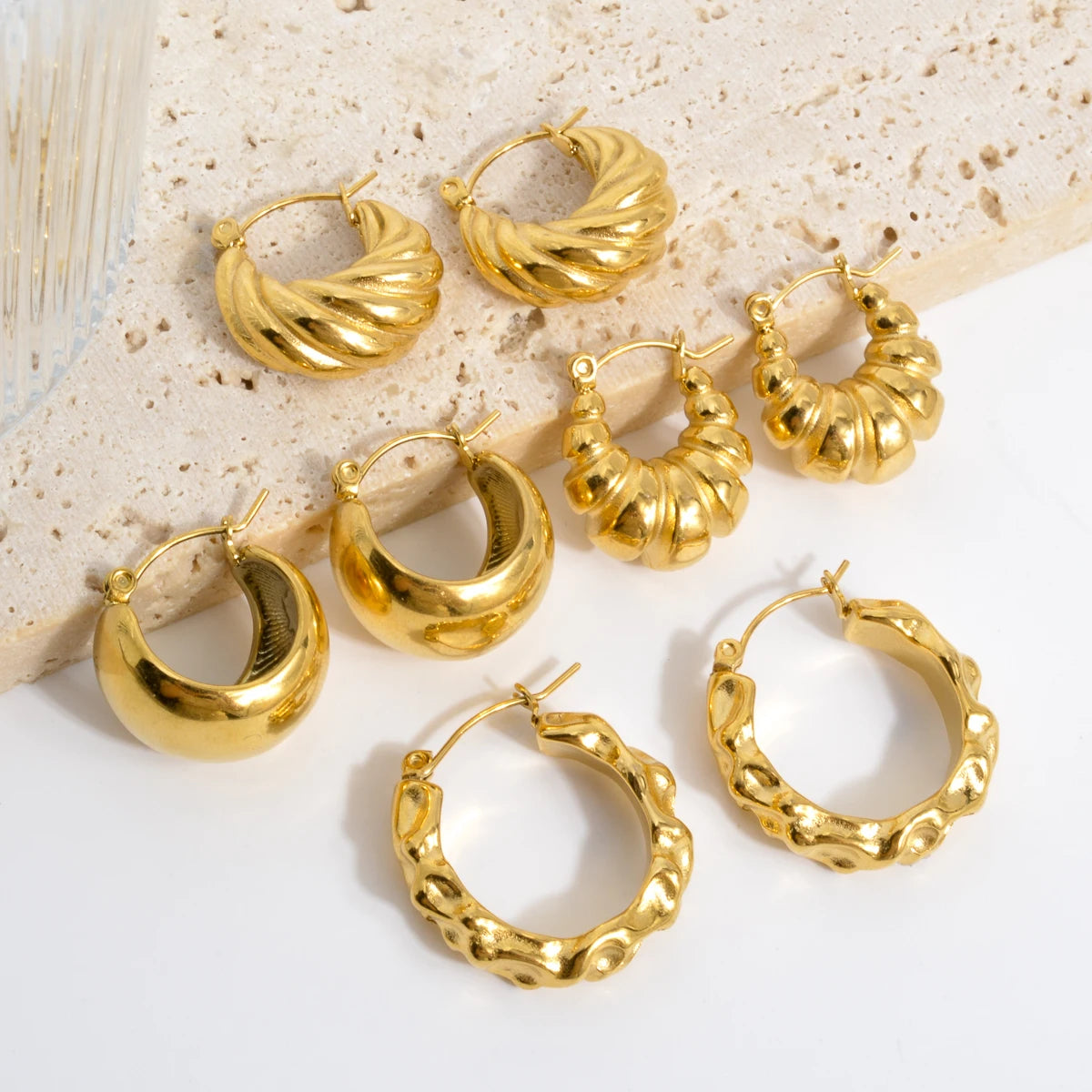 Luxury Wholesale Bulk Custom Hypoallergenic Jewelry Waterproof 18K Gold Plated 316L Stainless Steel Hoop Earrings for Women