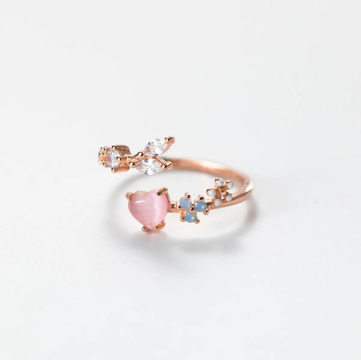 New Design Line S925 Sterling Silver Heart Fresh Twig Diamond Geometry Ringent 925 Silver Ring Women R00562