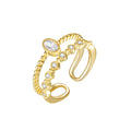 Dropshipping Fashion Lady Jewelry Female Design 18K Gold Plated Zircon Finger Ring Double Layered Crystal Opening Ring for Party