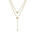 Bohemia Stainless Steel 18K Gold Plated Double Layer White Y Shape Link Chain Classic Pendant Necklace Women