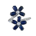 Factory Wholesale Rhodium Plated 925 Silver Jewelry Natural Sapphire Flower Ring for Women Birthday Gift Party Wear