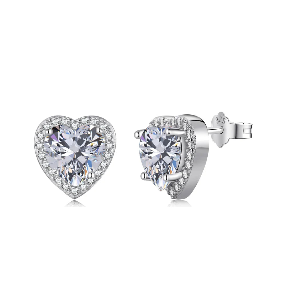 Dylam Luxury Minimalist High Quality Trendy Silver Heart Zircon Earrings Love Wedding Jewelry Cz Heart Sterling Silver Earrings