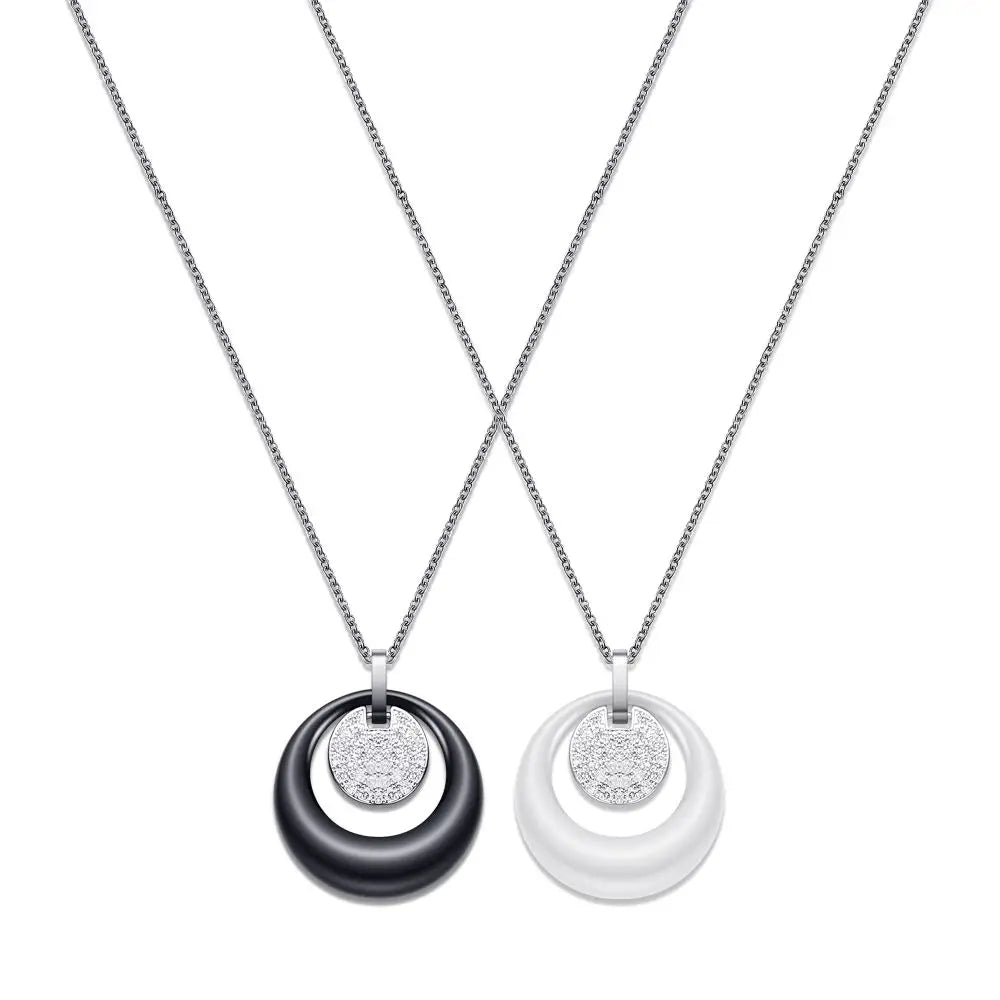 Fashion Ceramic Necklace Hollow Circle Crystal Moon Design Circle Round Pendant Necklace Valentines Gift Ceramic Necklaces