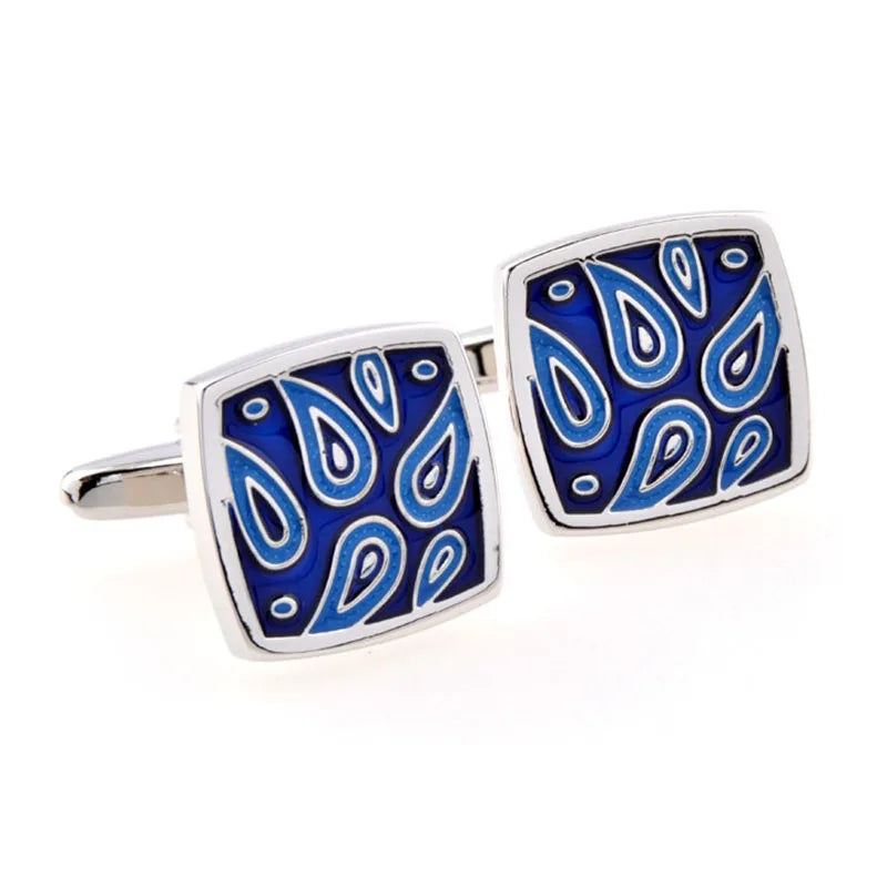 Wholesale Blue Enamel Elegant Cufflinks Custom Mens Formal Suit Shirt Fashion Accessory Wedding Tuxedo Trendy Jewelry Gift Set