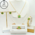 Green Leaf Shaped Bridal Big Stone Luxury Stainless Steel Gold Plated Wholesale Bracelet Necklace Women Girl Gift Sets