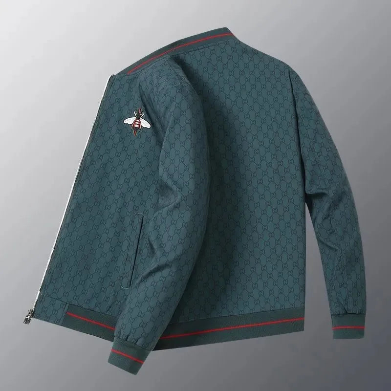 Men's Italian Loose Fit Baseball Jacket Fashionable Embroidered Design Stand Collar Thin Windproof Sustainable Polyester Autumn