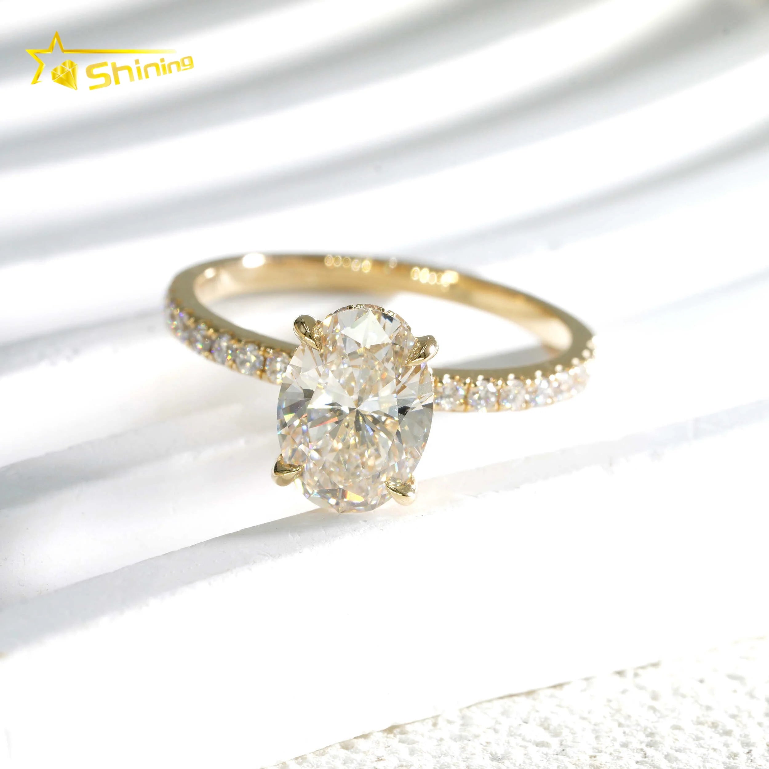 Fine Jewelry 14K Solid Yellow Gold Rings with Certificate Oval Cut 2CY VVS2 IGI Lab Grown Diamonds Engagement Rings