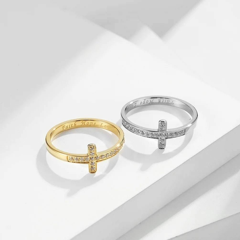 High Quality New Design 316L Stainless Steel Cross Ring with Zircon Pave JZ581